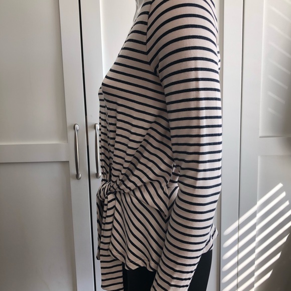 Navy cream long sleeve stripe top with front tie - Picture 4 of 5